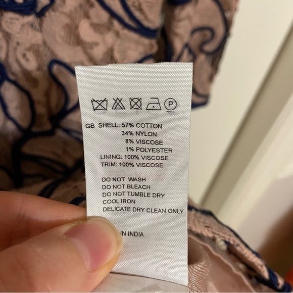 Reiss Lace Open Back Blush Pink and Navy Blue Cocktail Dress Size 8 - Picture 6 of 11